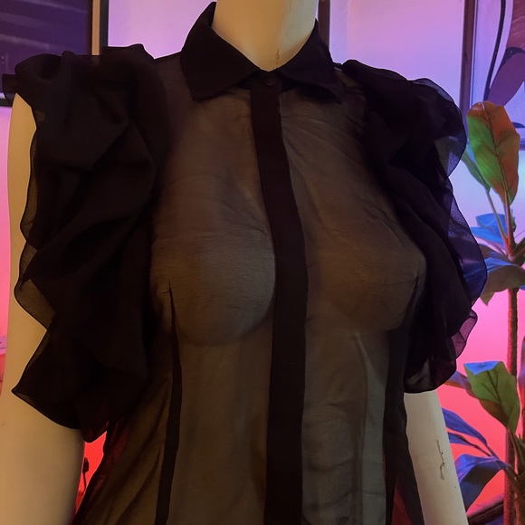 Esley Tops - Sassy black sheer ruffle blouse gothic romantic